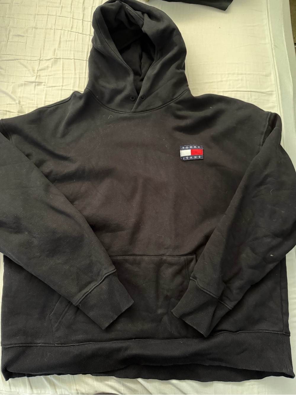 Tommy Hilfiger Black Pullover Hoodie with Flag Patch